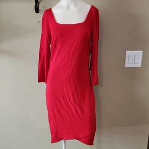 🔴 Express Red Asymmetrical Ruched Sheath Dress